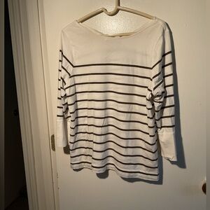 J.Jill Women's Striped tie-back top, white and green striped.